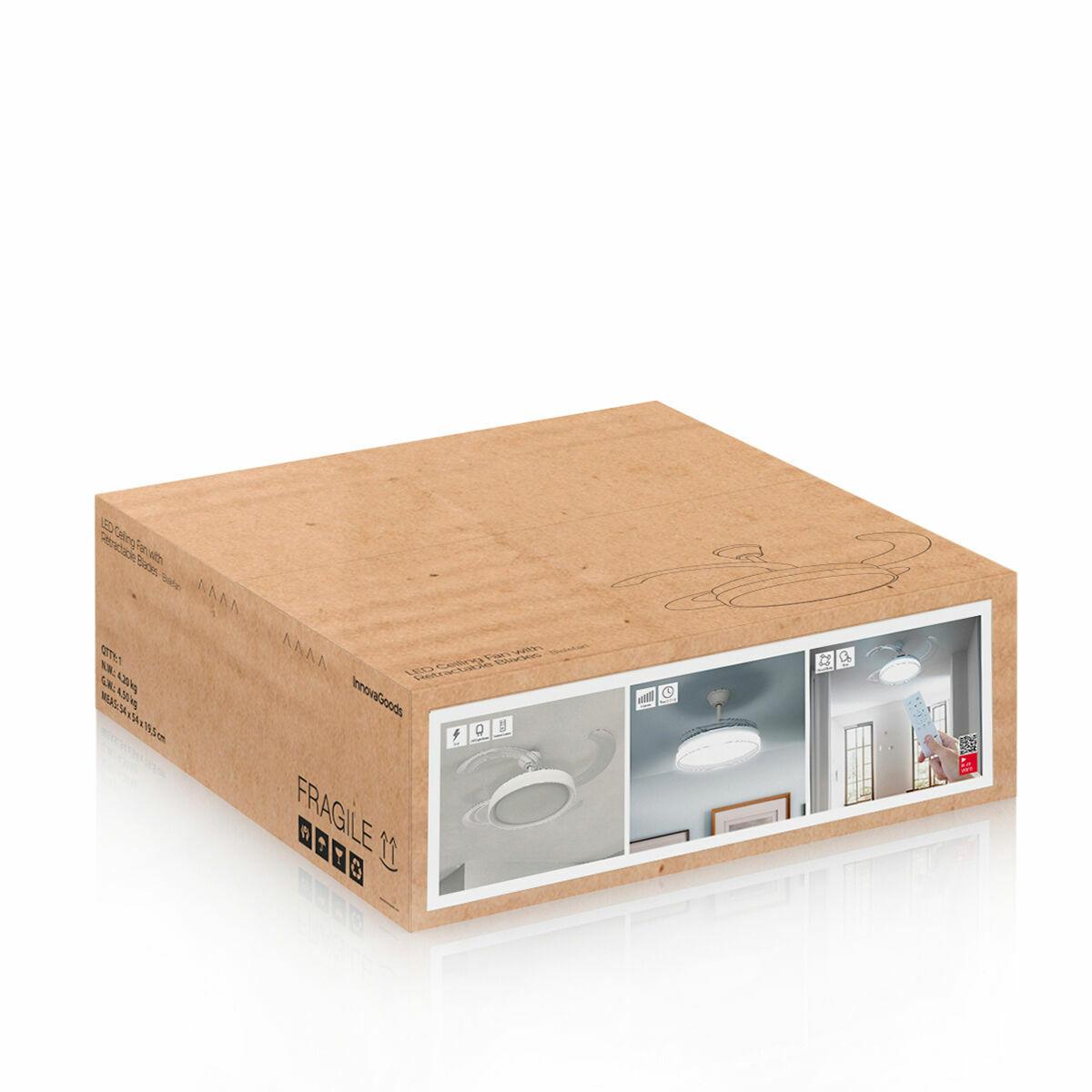 Ventilador de Techo con Luz LED y 4 Aspas Retráctiles Blalefan InnovaGoods Blanco 72 W