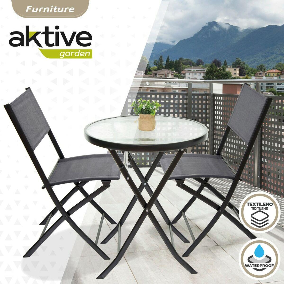 Muebles de Jardín Aktive Antracita Mesa Silla x 2 3 Piezas (Reacondicionado C)