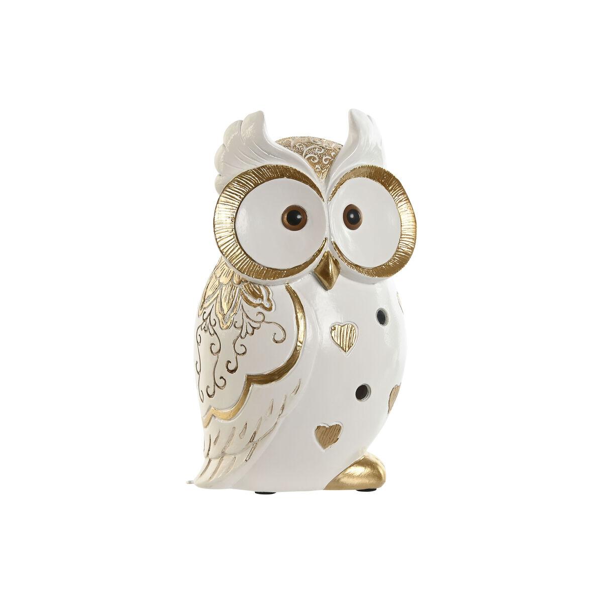 Figura Decorativa Home ESPRIT Blanco Dorado Búho Romántico 10 x 8 x 18 cm