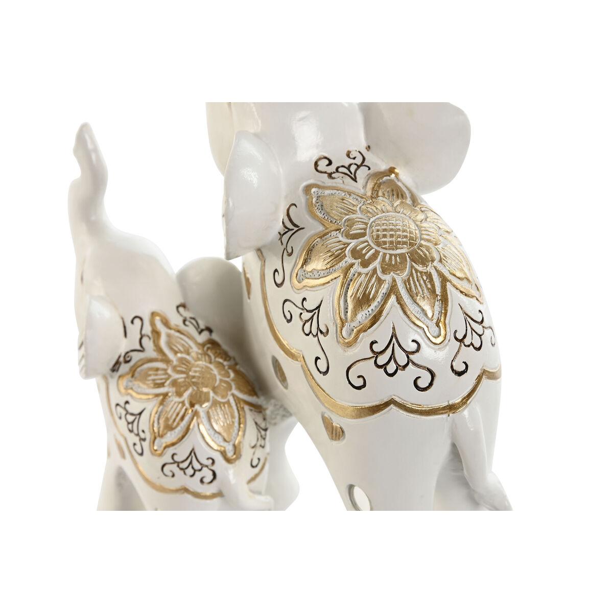 Figura Decorativa Home ESPRIT Blanco Dorado Elefante Romántico 11 x 8 x 19 cm