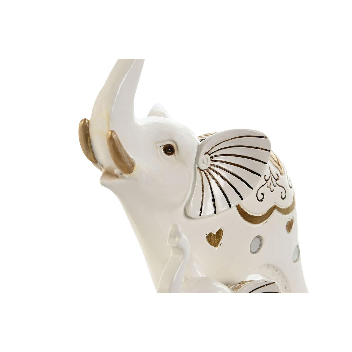 Figura Decorativa Home ESPRIT Blanco Dorado Elefante Romántico 11 x 8 x 19 cm