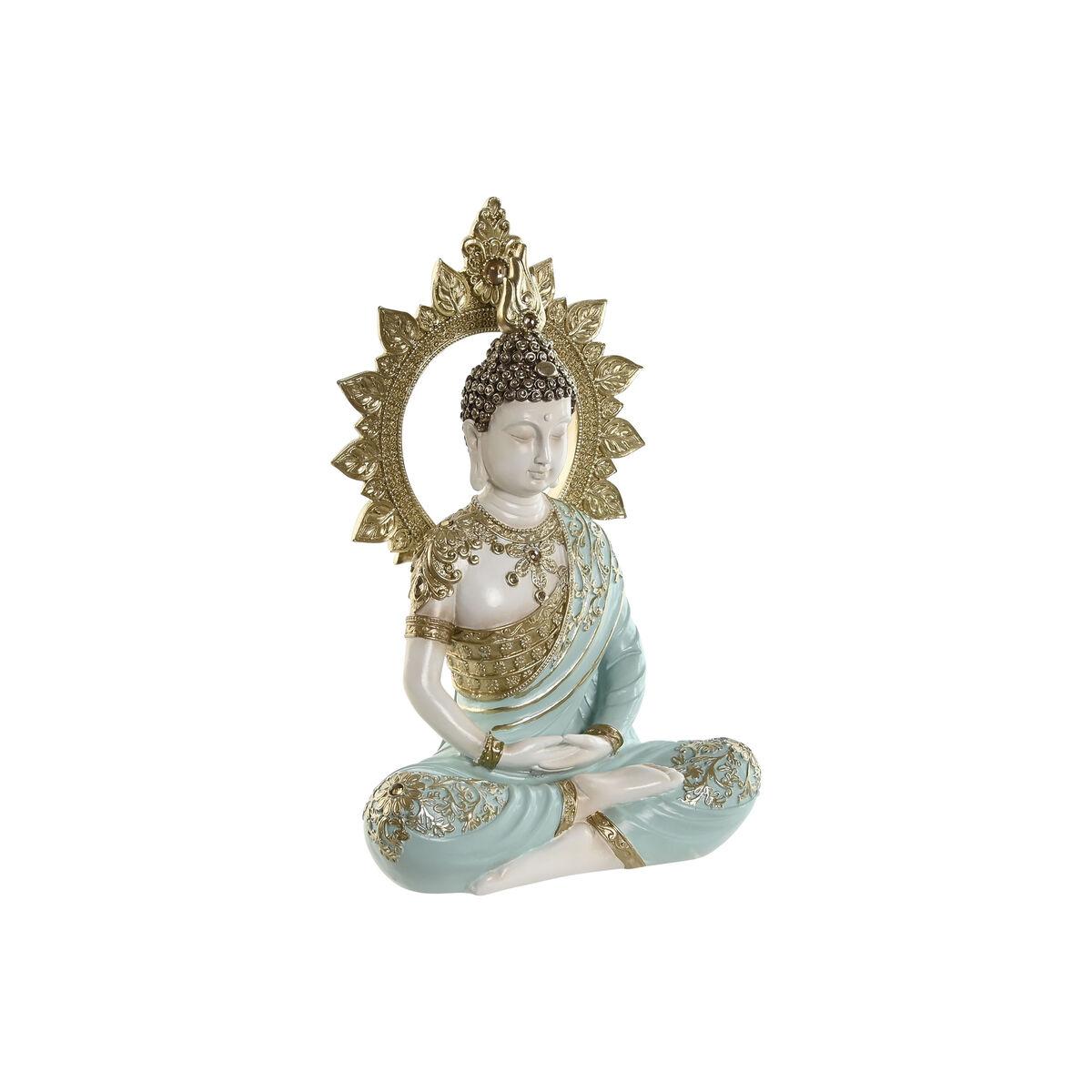 Figura Decorativa Home ESPRIT Turquesa Dorado Buda Oriental 21 x 12 x 33 cm