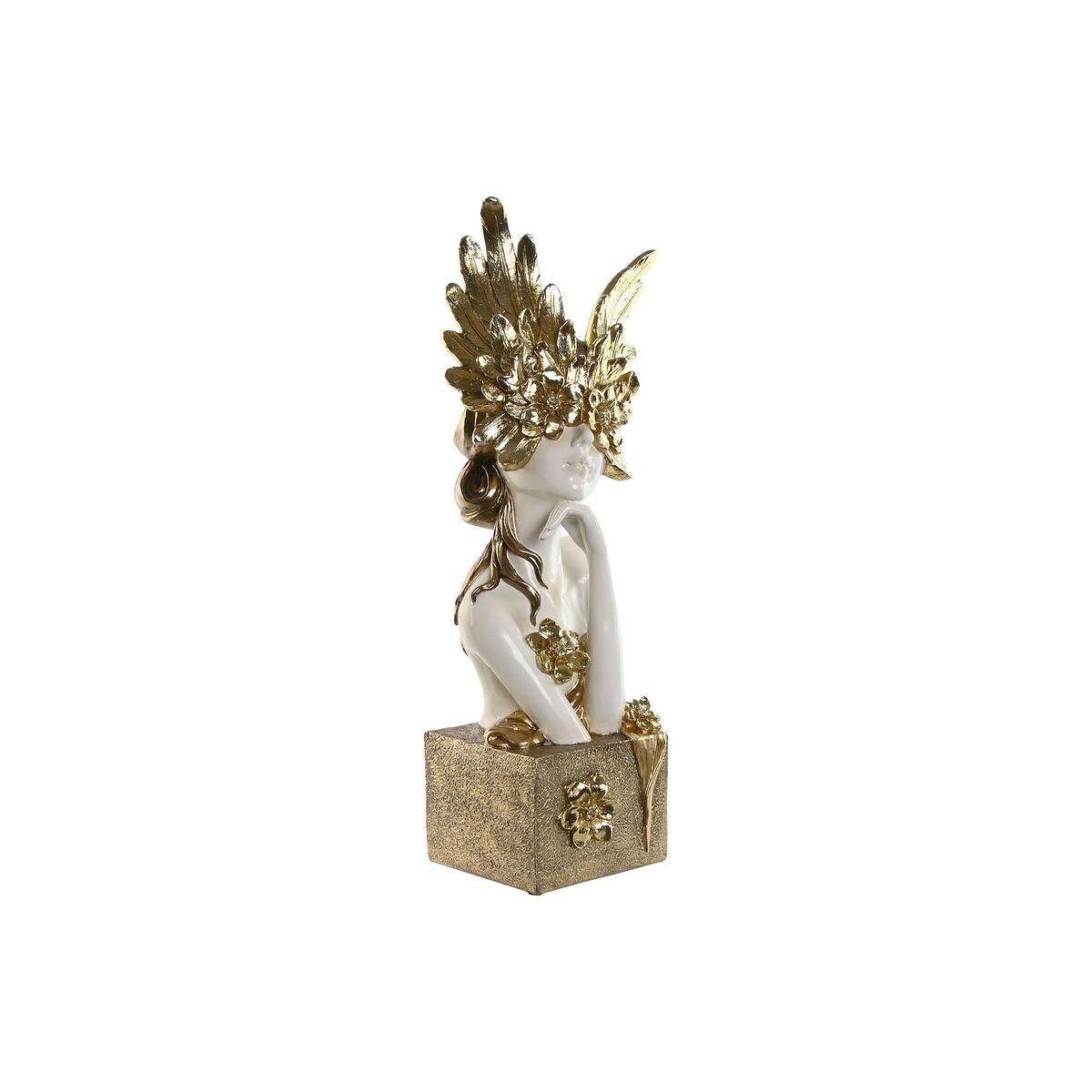 Figura Decorativa Home ESPRIT Blanco Dorado Mujer 20 x 17 x 50 cm