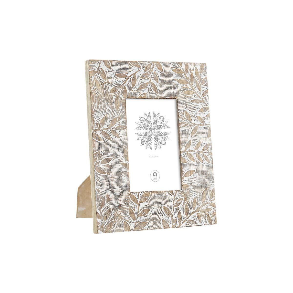 Marco de Fotos DKD Home Decor Blanco Natural Cristal Madera de mango Indio 20 x 1,3 x 25 cm