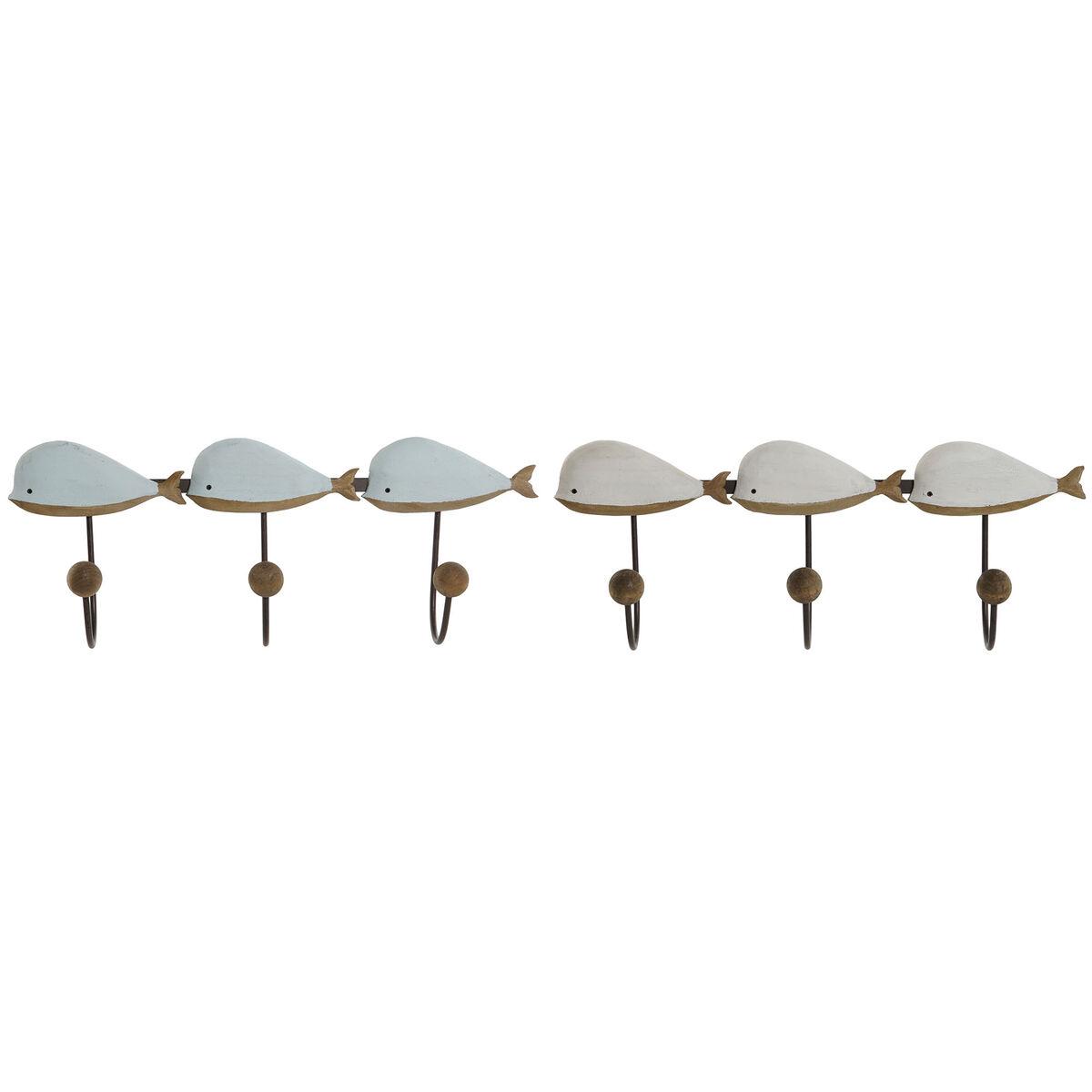 Perchero de Pared Home ESPRIT Blanco Azul cielo Metal Madera de Paulonia Ballena 45 x 10 x 17,5 cm (2 Unidades)