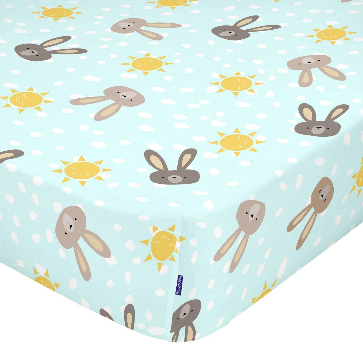 Sábana Bajera HappyFriday MOSHI MOSHI Azul Multicolor 70 x 140 x 14 cm Conejo