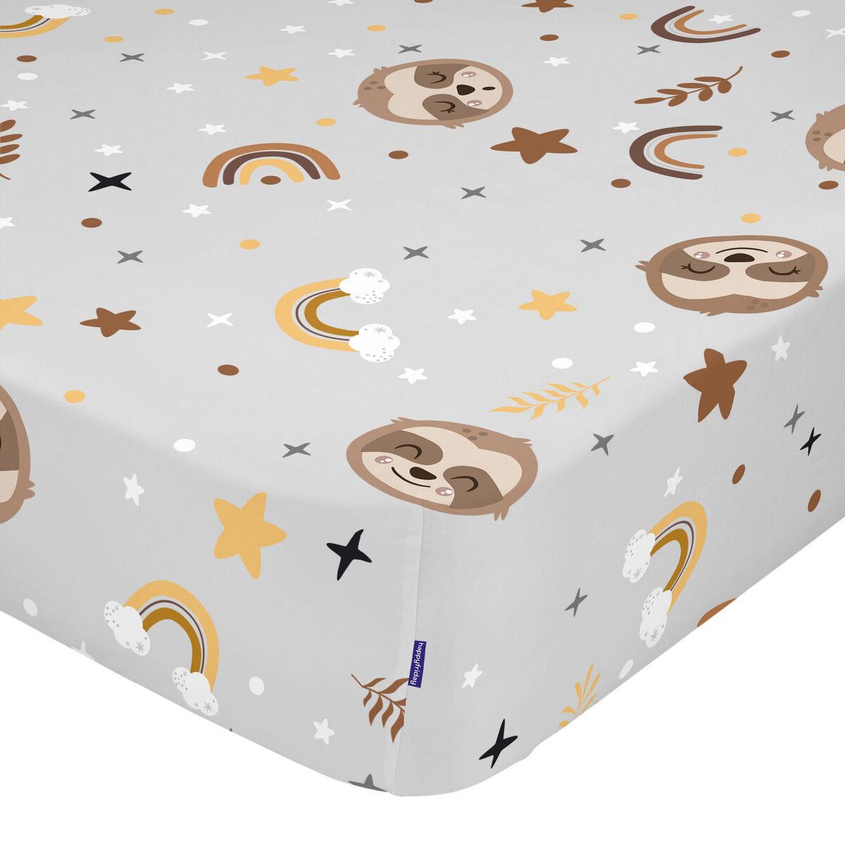 Sábana Bajera HappyFriday MOSHI MOSHI Gris Multicolor 60 x 120 x 14 cm Perezoso