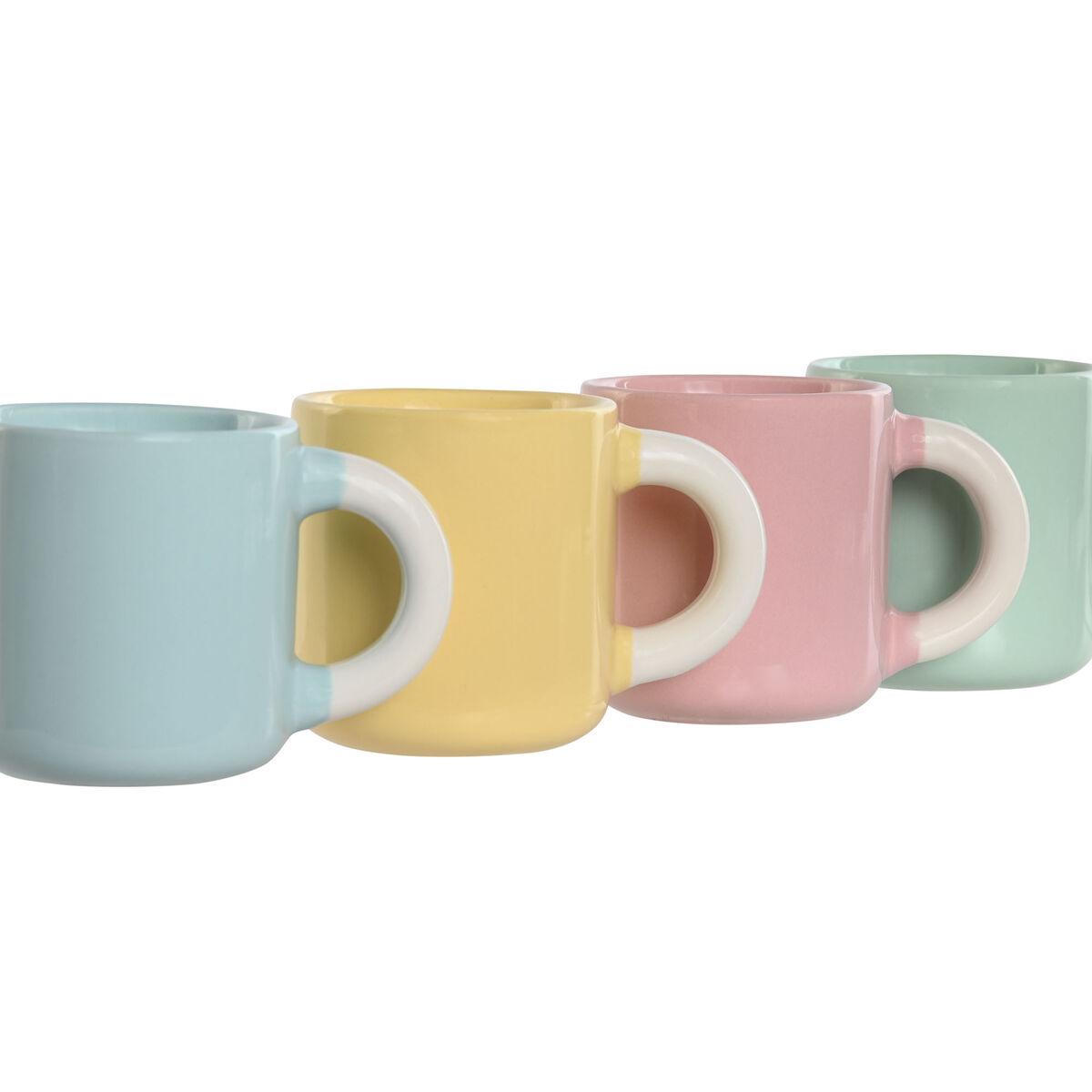 Juego de Tazas de Café Home ESPRIT Amarillo Azul Verde Rosa Porcelana 110 ml 4 Piezas
