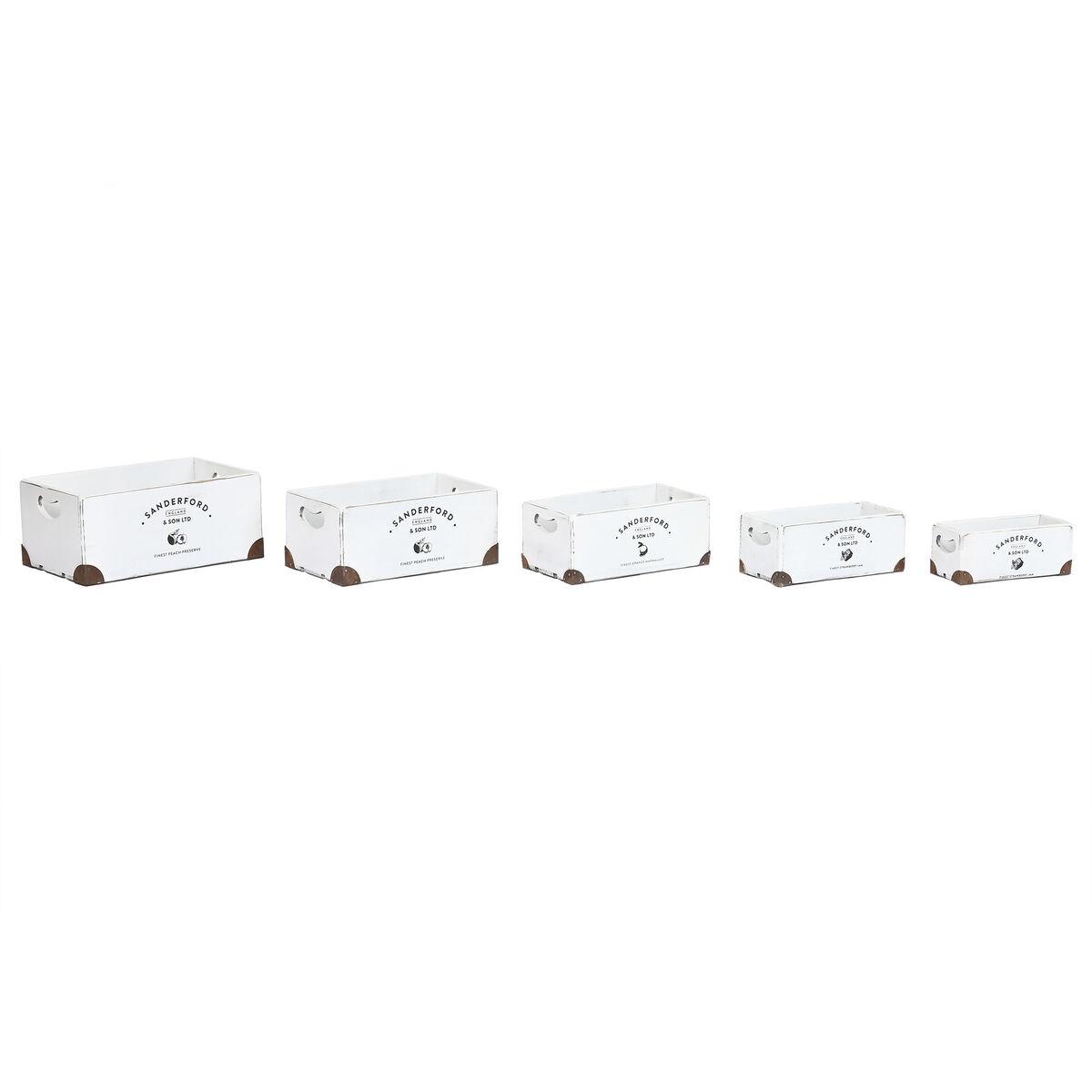 Juego de Cajas Decorativas Home ESPRIT Sanderford Blanco Madera de abeto 35 x 22 x 15 cm (5 Piezas)
