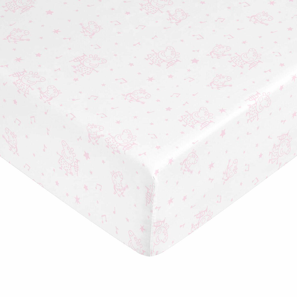 Sábana Bajera Ajustable Peppa Pig Blanco Rosa Cama de 90