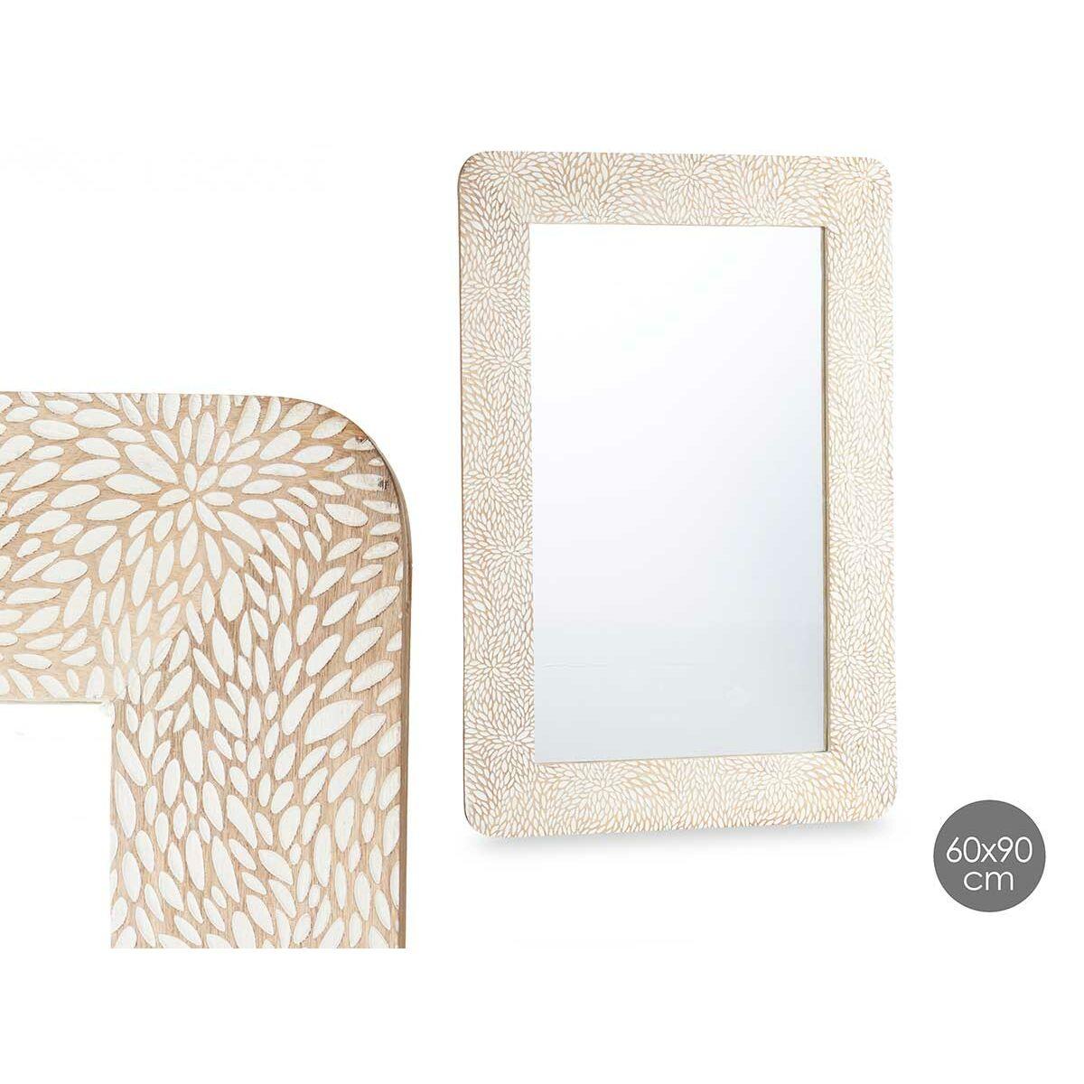 Espejo de pared 36 Blanco Marrón Hojas 90 x 60 x 2 cm Rectangular