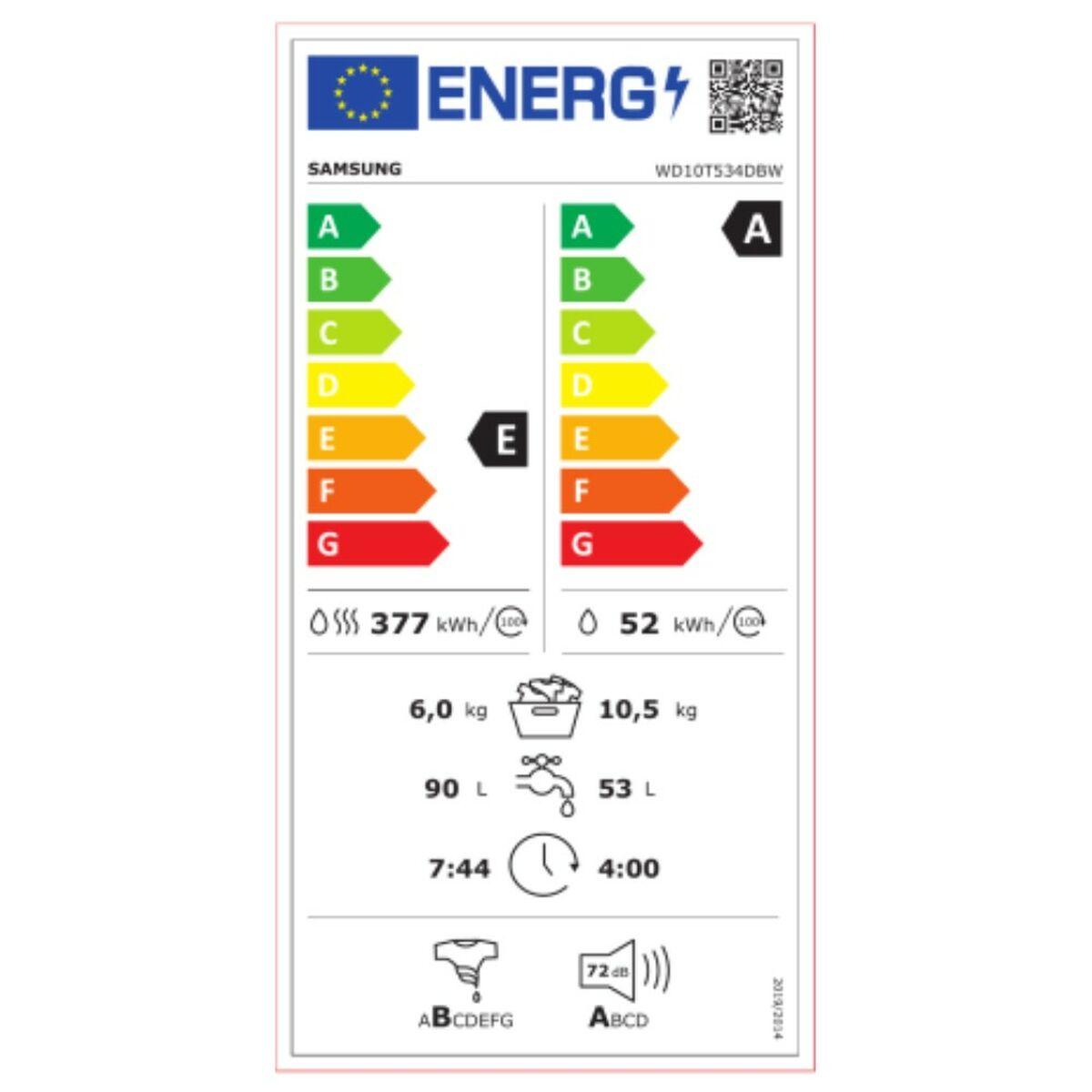 Lavadora - Secadora Samsung WD10T534DBW 10kg / 6kg 1400 rpm Blanco