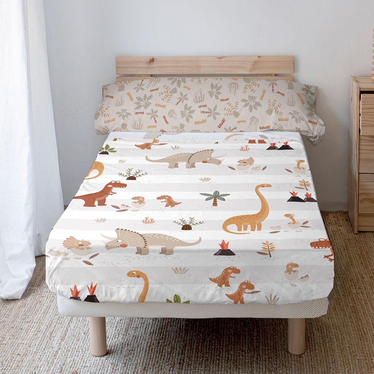 Juego de Sábanas HappyFriday Moshi Moshi Dino family  Multicolor Cama de 80/90 2 Piezas