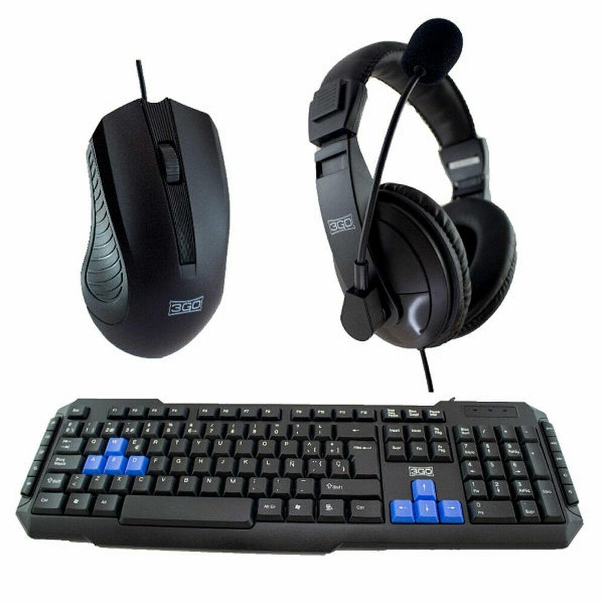 Pack Gaming 3GO COMBODRILEH2 Negro Qwerty Español