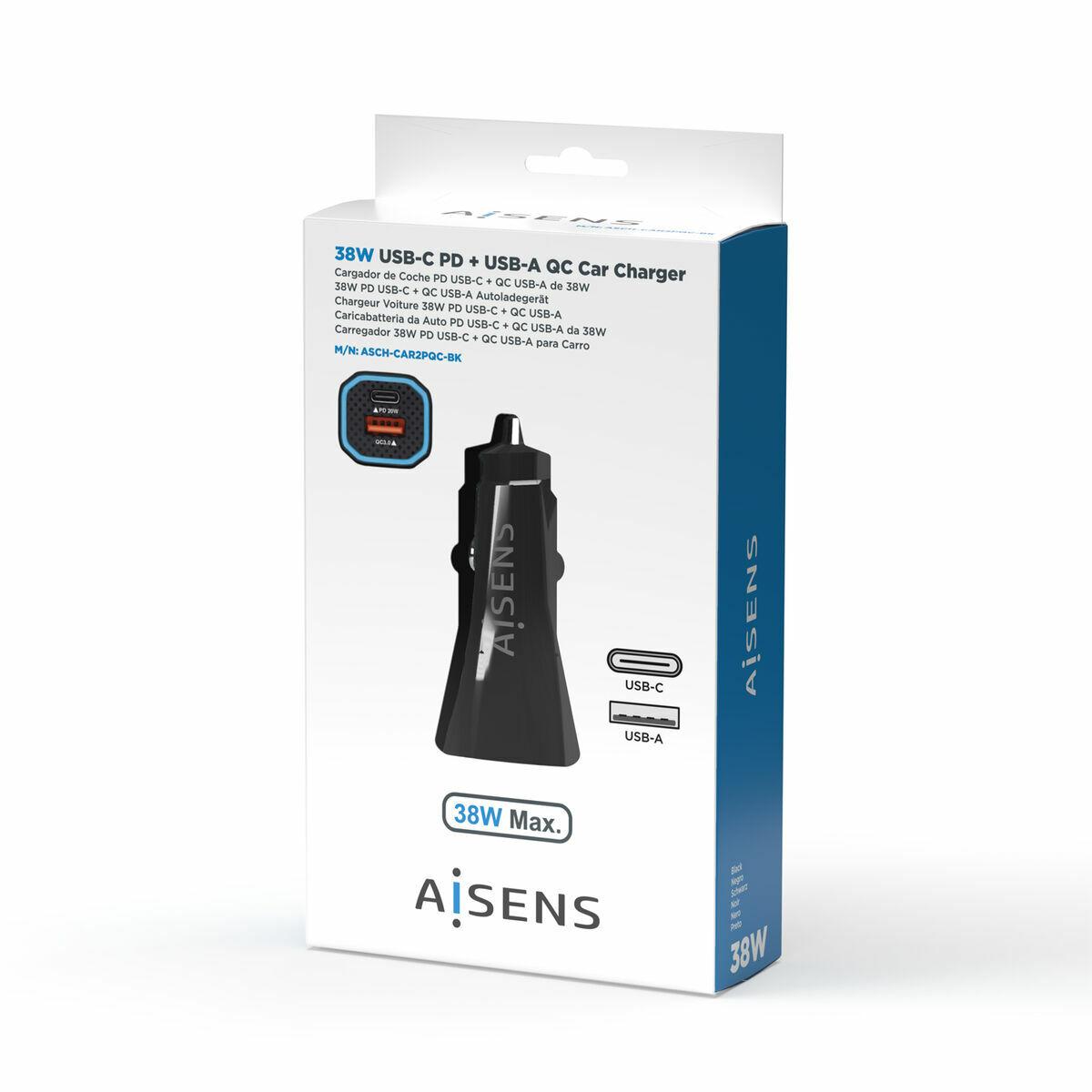 Cargador de Coche Aisens ASCH-CAR2PQC-BK Negro 38 W