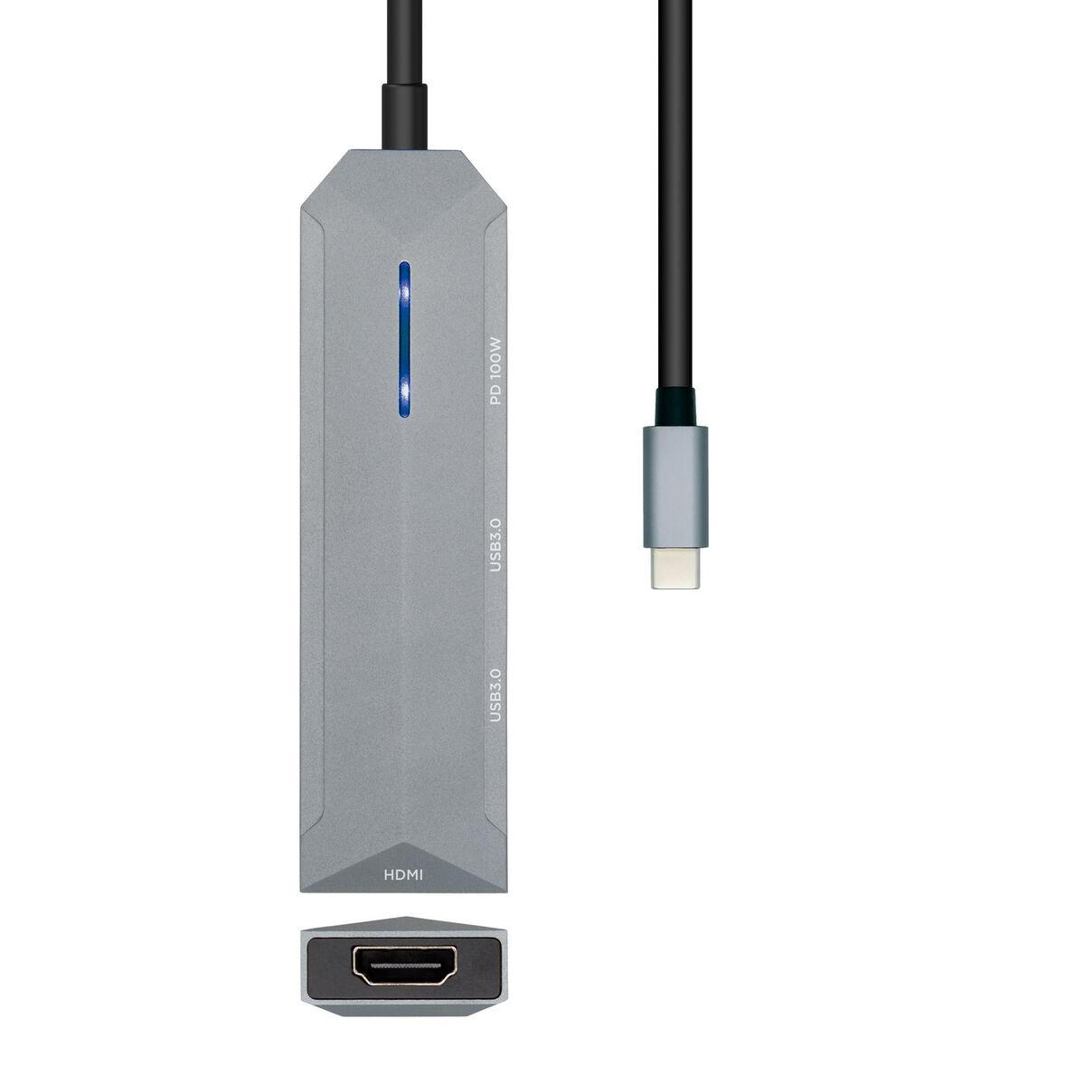 Hub USB Aisens ASUC-4P002-GR Gris 100 W (1 unidad)