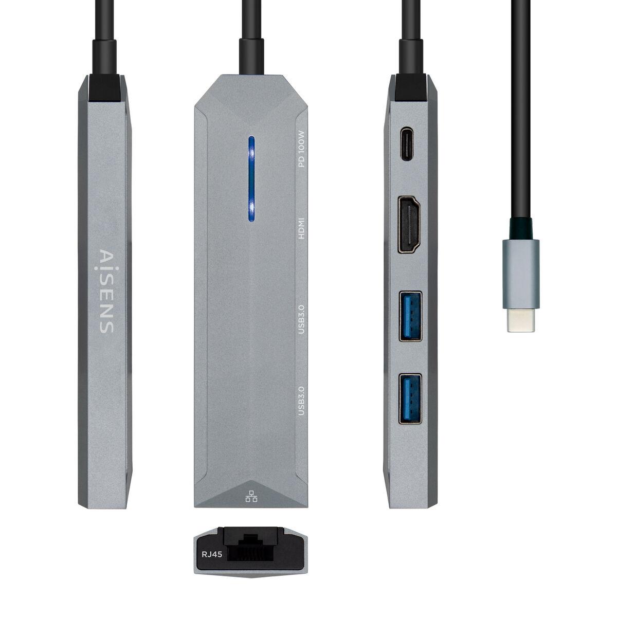 Hub USB Aisens ASUC-5P003-GR Gris 100 W (1 unidad)
