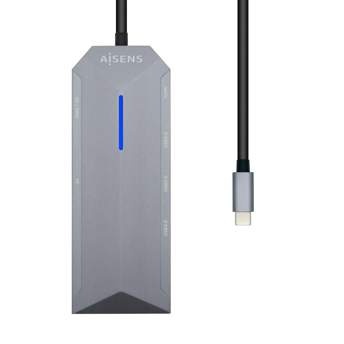 Hub USB Aisens ASUC-8P004-GR Gris 100 W 4K Ultra HD (1 unidad)