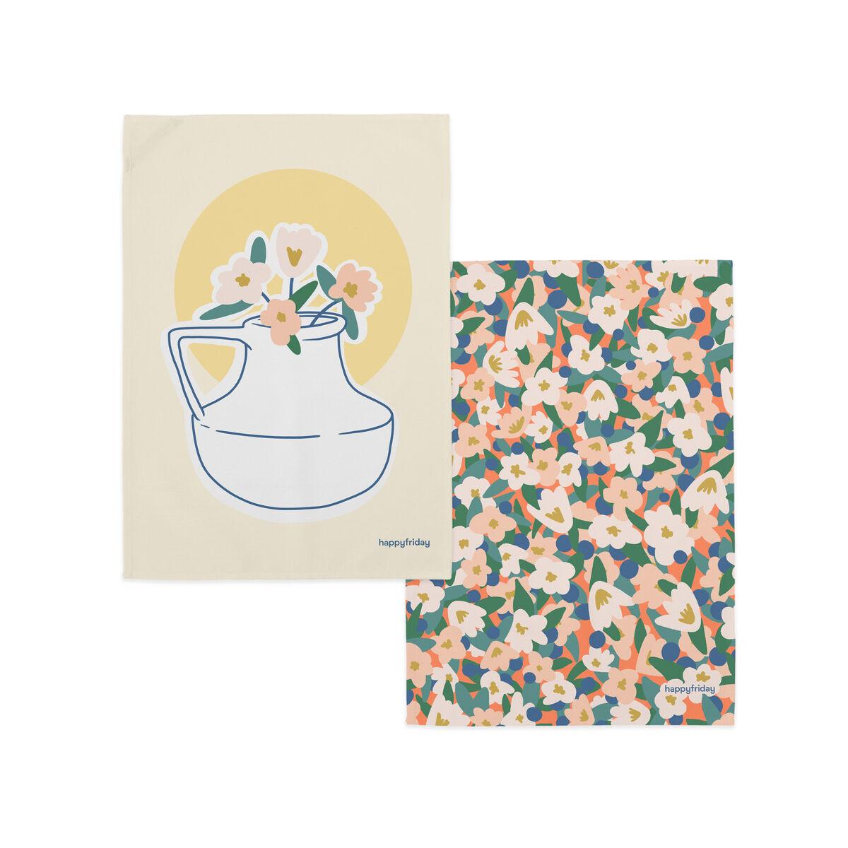 Paño de Cocina HappyFriday Aware Flower Power Multicolor 70 x 50 cm (2 Unidades)