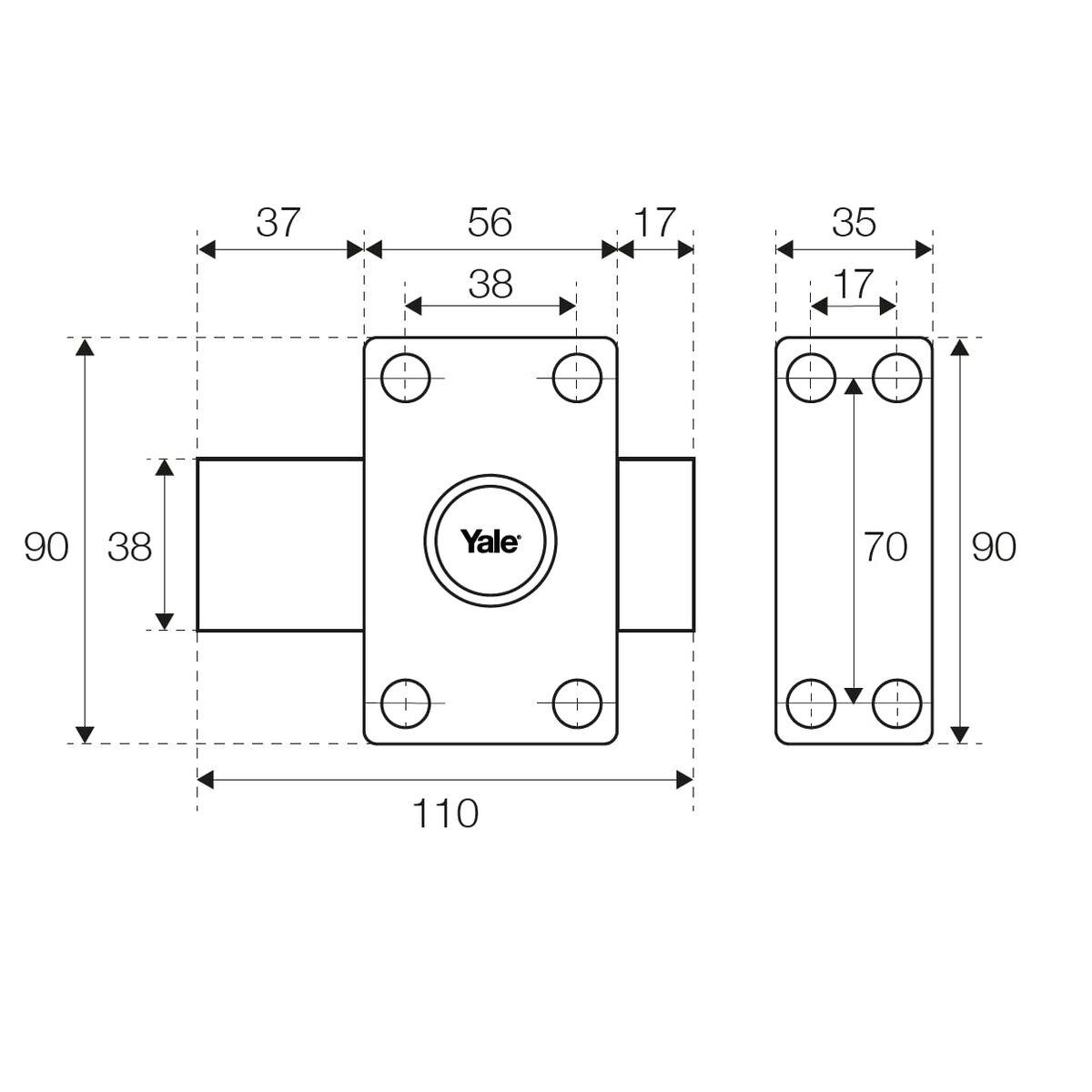 Cerrojo de seguridad Yale YV26BT-40 Beige Metal Ø 23 mm