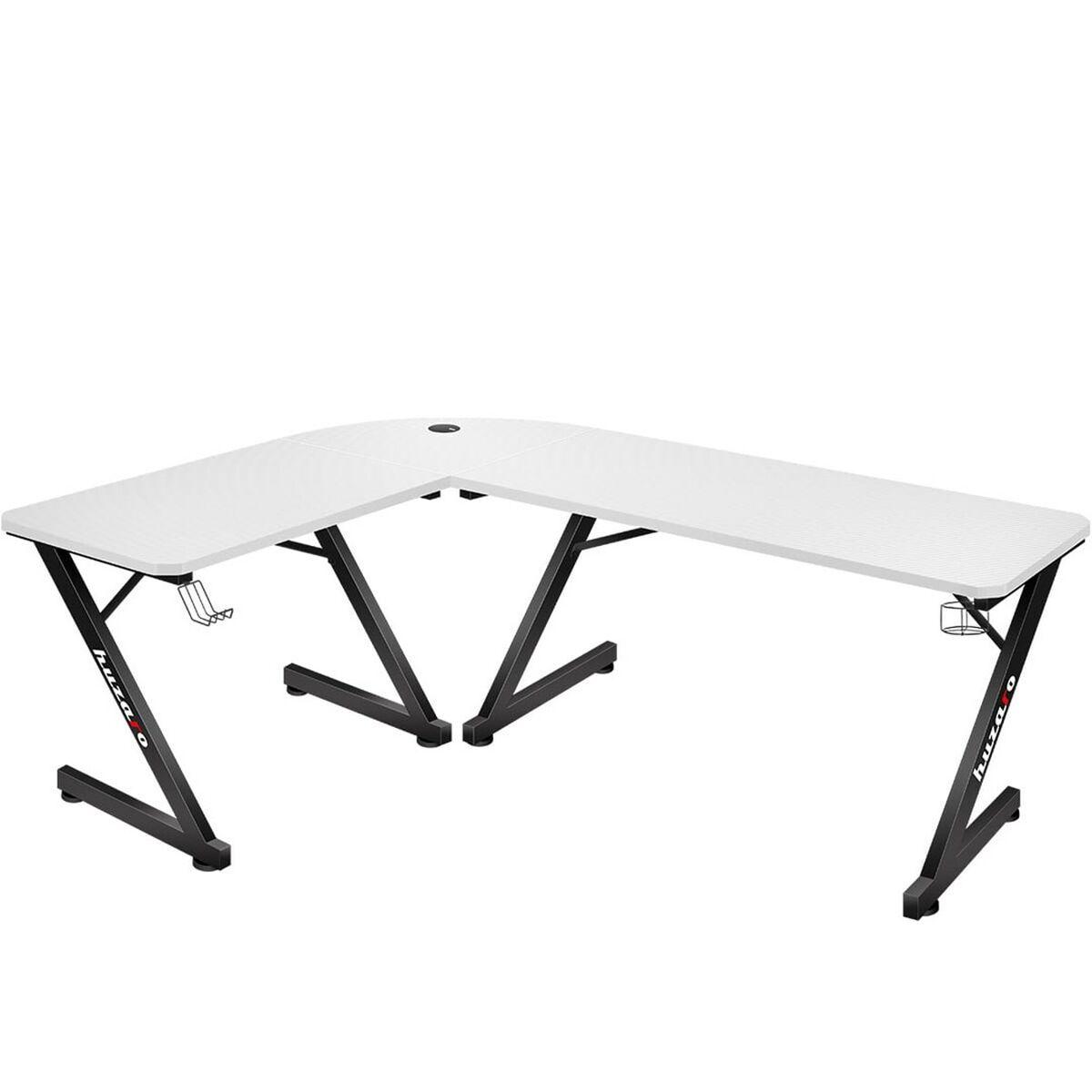 Mesa de Escritorio Gaming Huzaro HZ-Hero 7.0 Blanco Negro Fibra de carbono 154 x 72,5 x 117 cm