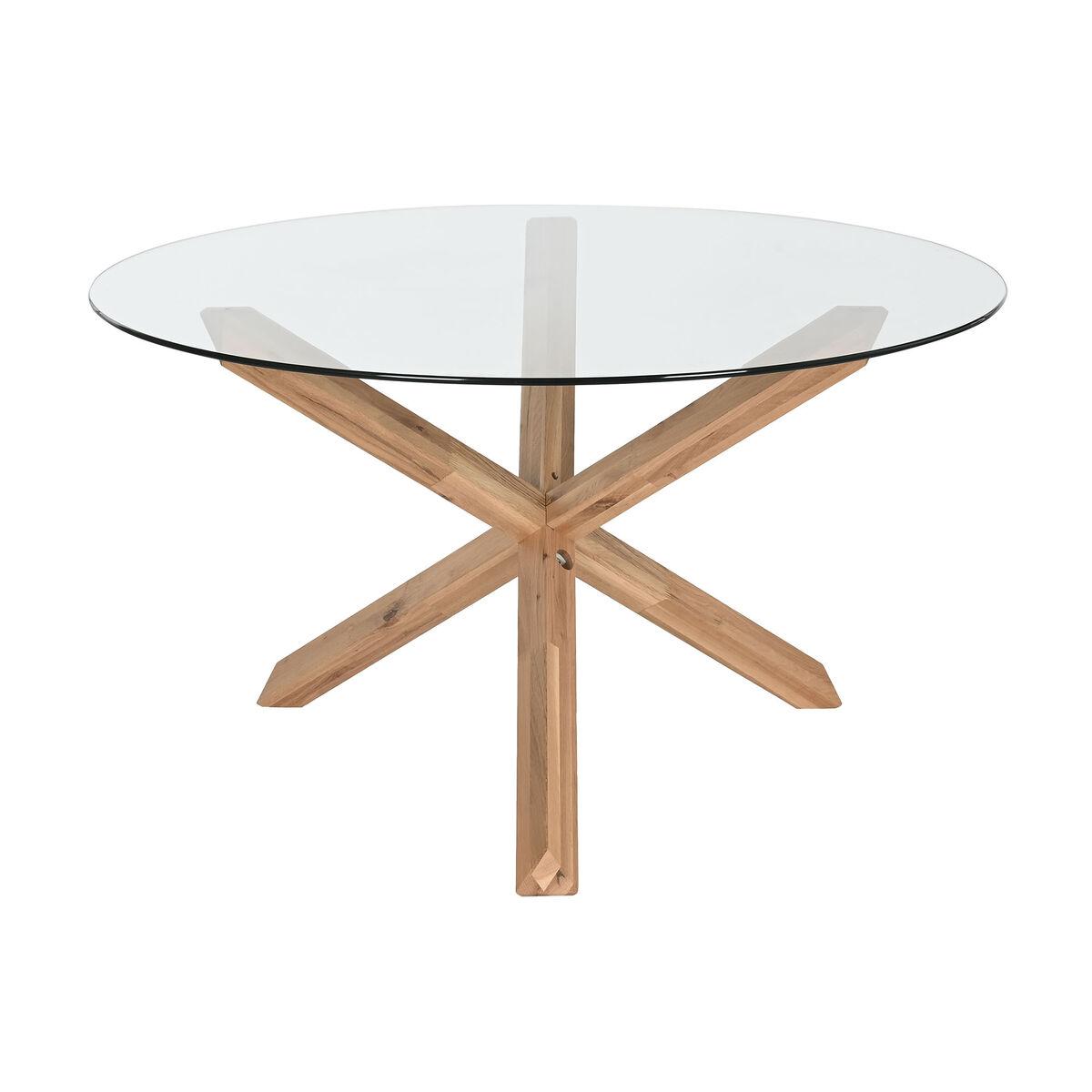 Mesa de Comedor Home ESPRIT Natural Cristal Templado madera de roble 130 x 130 x 75 cm