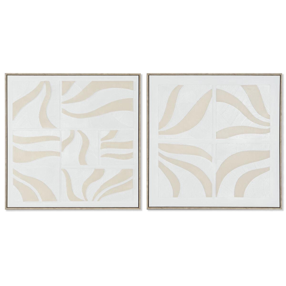 Cuadro Home ESPRIT Blanco Beige Abstracto Escandinavo 83 x 4,5 x 83 cm (2 Unidades)