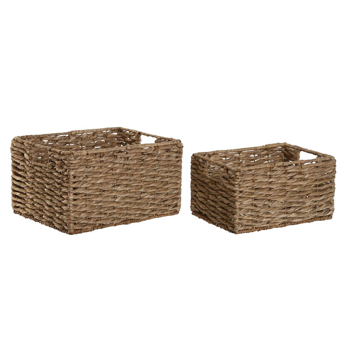Juego de Cestas Home ESPRIT Natural Metal Fibra natural 36 x 28 x 21 cm (2 Piezas)