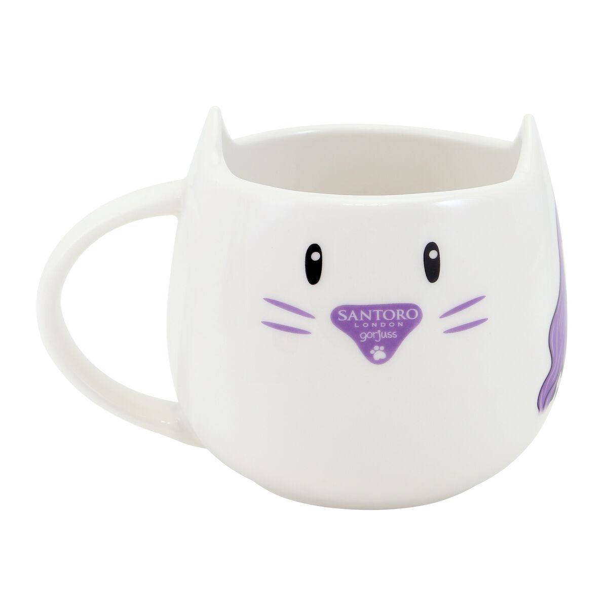 Taza con Plato Gorjuss Smitten Kitten Blanco Negro Poliuretano