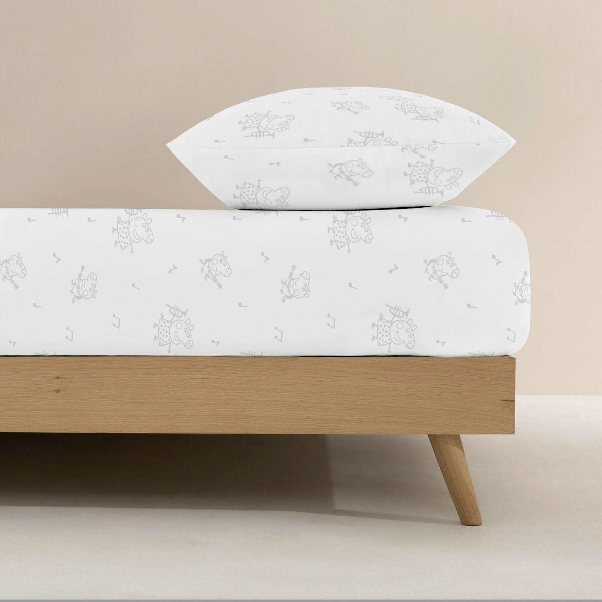 Sábana Bajera Ajustable Peppa Pig Blanco Gris 90 x 200 cm 100 % algodón