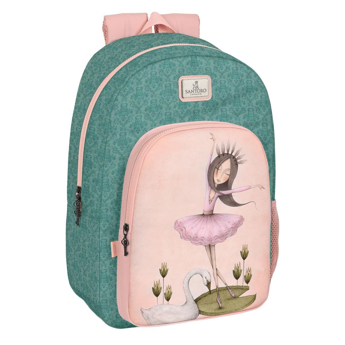 Mochila Escolar Santoro Mirabelle Swan Lake Gris Rosa 30 x 46 x 14 cm