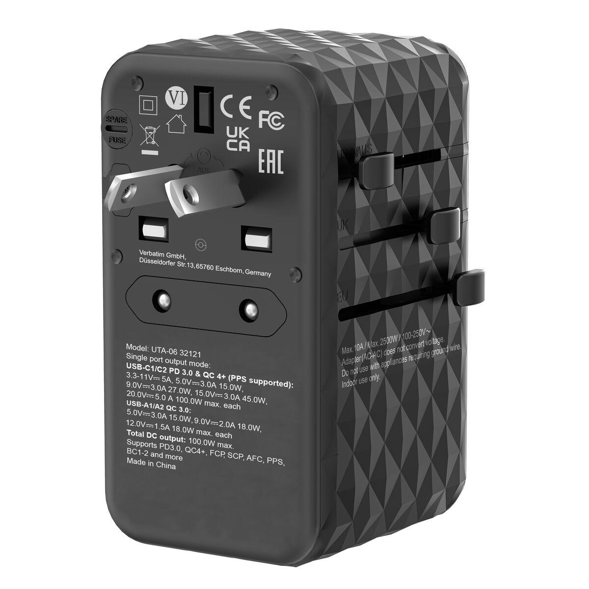 Adaptador Verbatim Negro Gris 100 W
