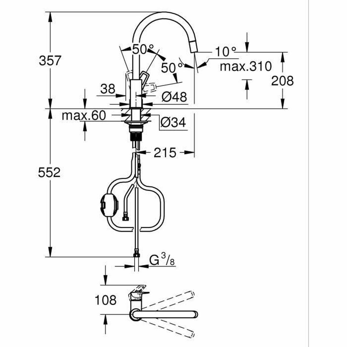 Grifo Monomando Grohe StartLoop Forma de C Latón
