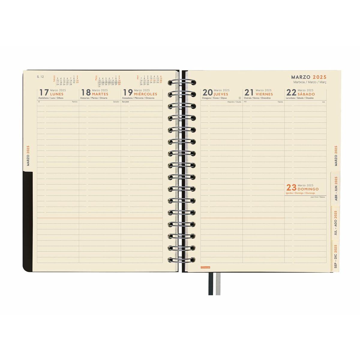 Agenda Finocam Tempus Negro Cuarto 15,5 x 21,7 cm 2024-2025