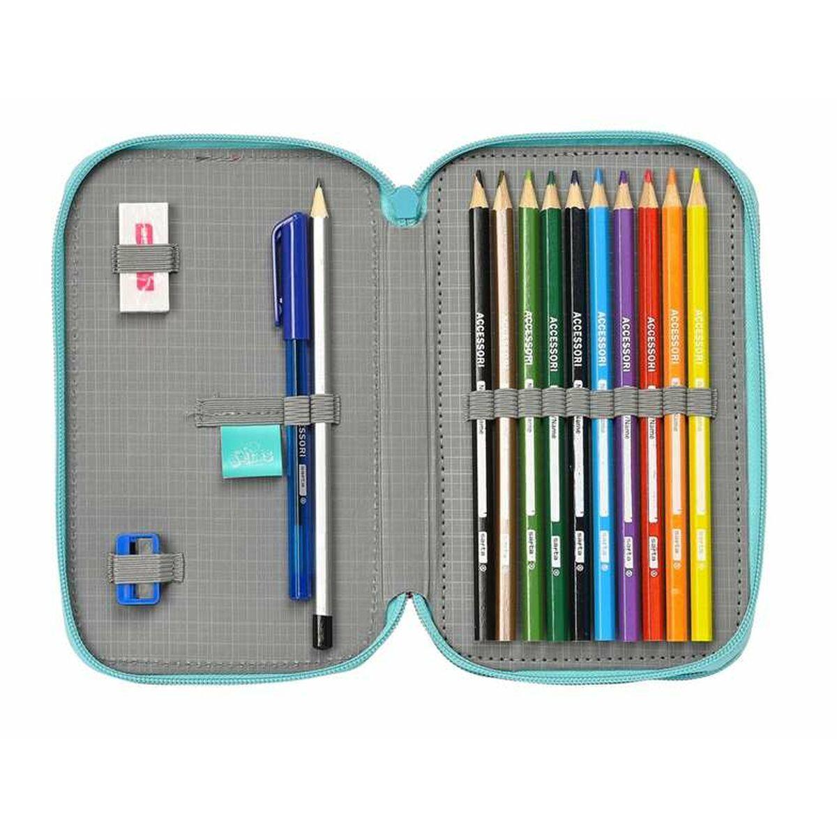 Plumier Doble The Bellies Blanco Morado Turquesa 12,5 x 19,5 x 4 cm