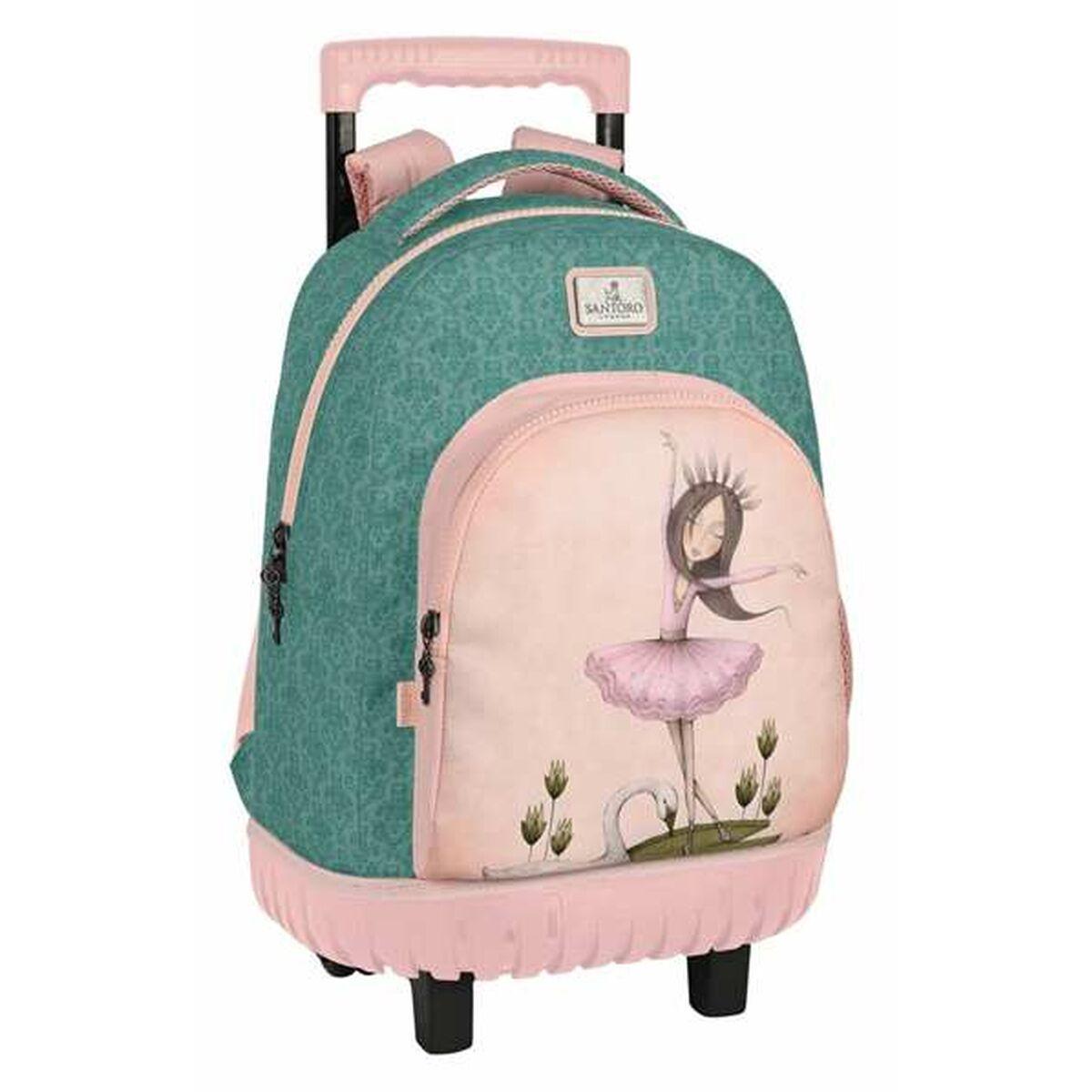 Mochila Escolar con Ruedas Santoro Mirabelle Swan Lake Gris Rosa 32 x 45 x 21 cm