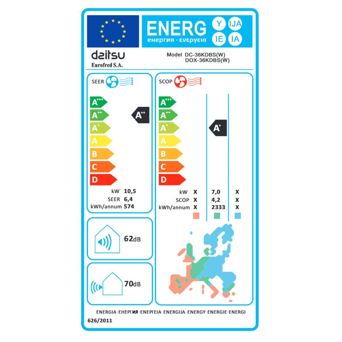 Aire Acondicionado por Conductos DAITSU ELECTRIC ACD36KDBS A+ A++ 3000 W 2800 W