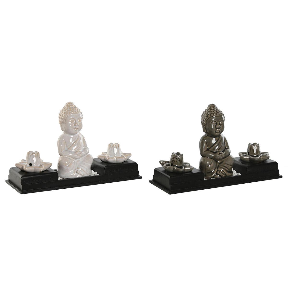 Quemador Home ESPRIT Cerámica Madera MDF Buda 24 x 8 x 14 cm (2 Unidades)