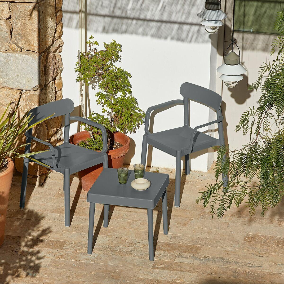 Conjunto de Mesa con Sillas Garbar Alba-Elba Gris oscuro 3 Piezas