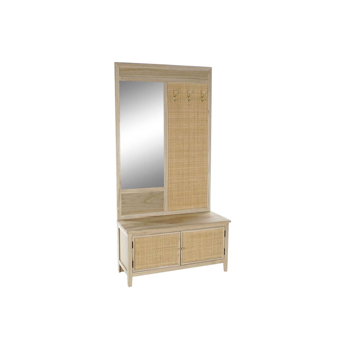 Perchero con espejo Home ESPRIT Natural Ratán Madera de Paulonia Espejo 92 x 40 x 181 cm