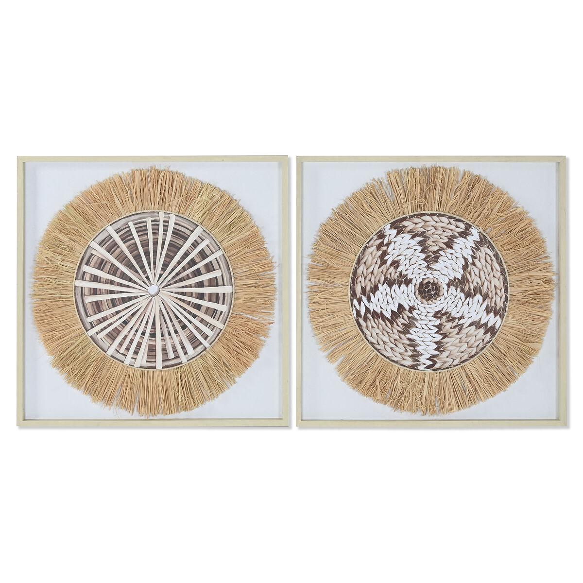 Lienzo Home ESPRIT Blanco Natural Boho 60 x 3 x 60 cm (2 Unidades)