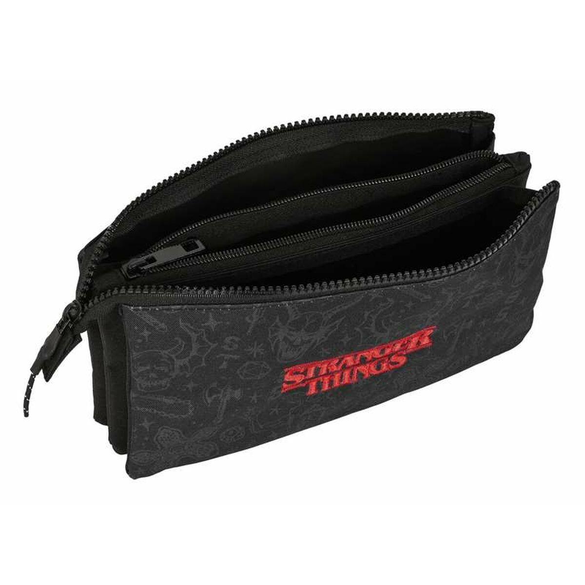 Portatodo Triple Stranger Things Negro 22 x 12 x 3 cm