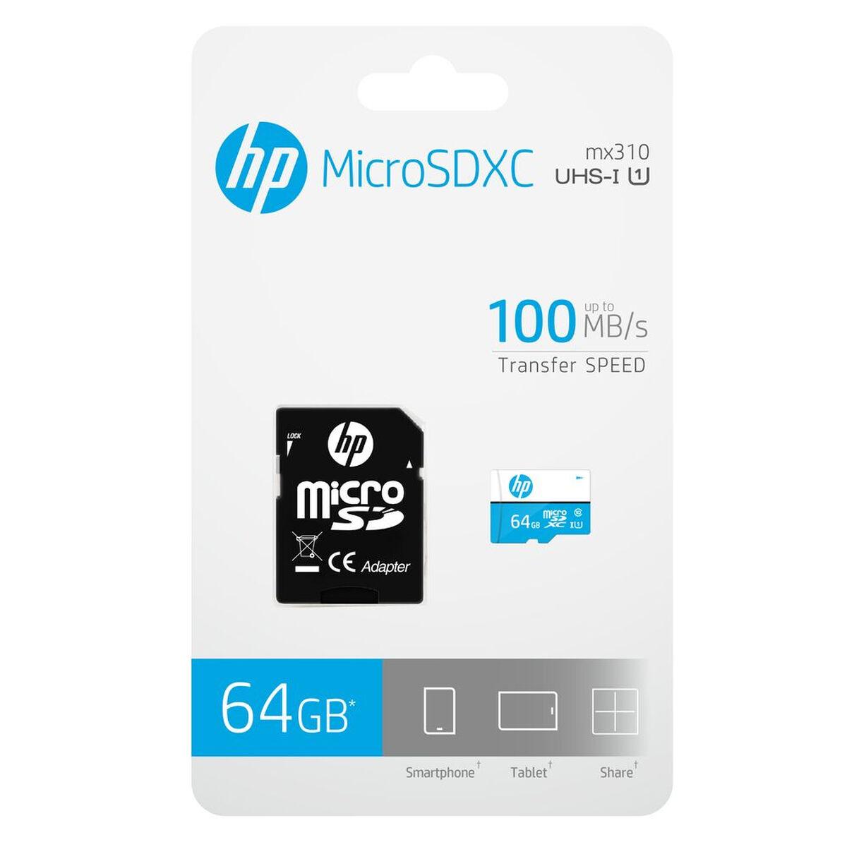 Tarjeta de Memoria Micro SD con Adaptador HP HP-MSDCWAU1-64GB 16 GB 64 GB Clase 10 100 Mb/s
