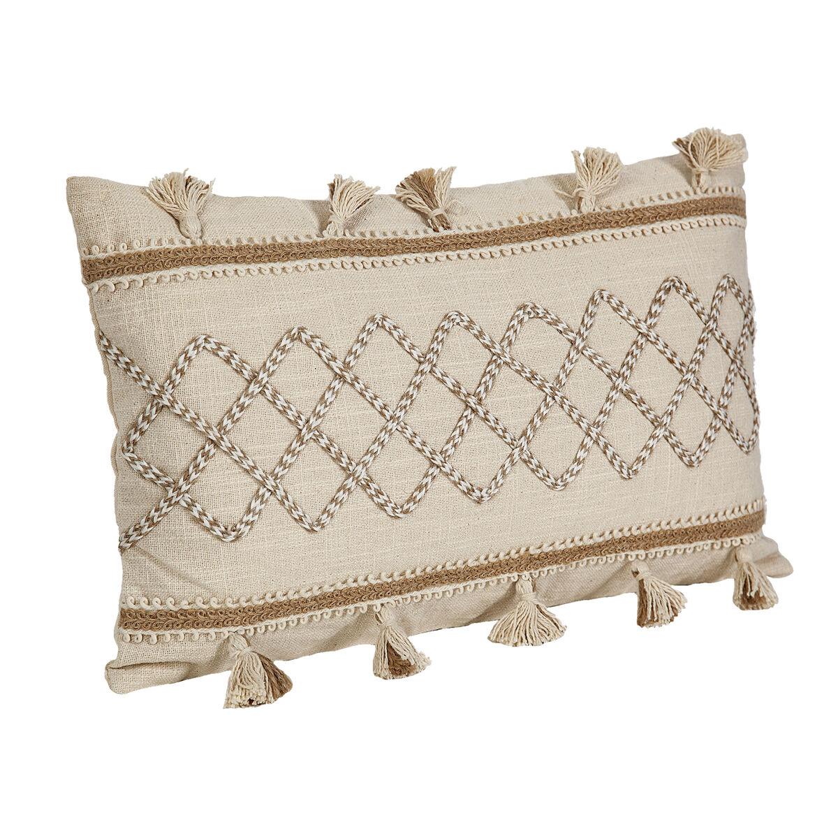 Cojín Romimex Beige Algodón Borlas 30 x 8 x 50 cm Bordado