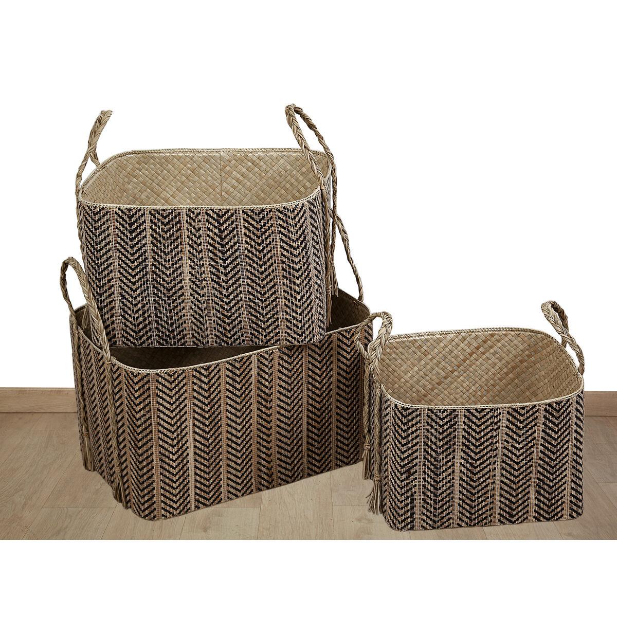 Juego de Cajas Decorativas Romimex Blanco Fibra natural (3 Piezas)
