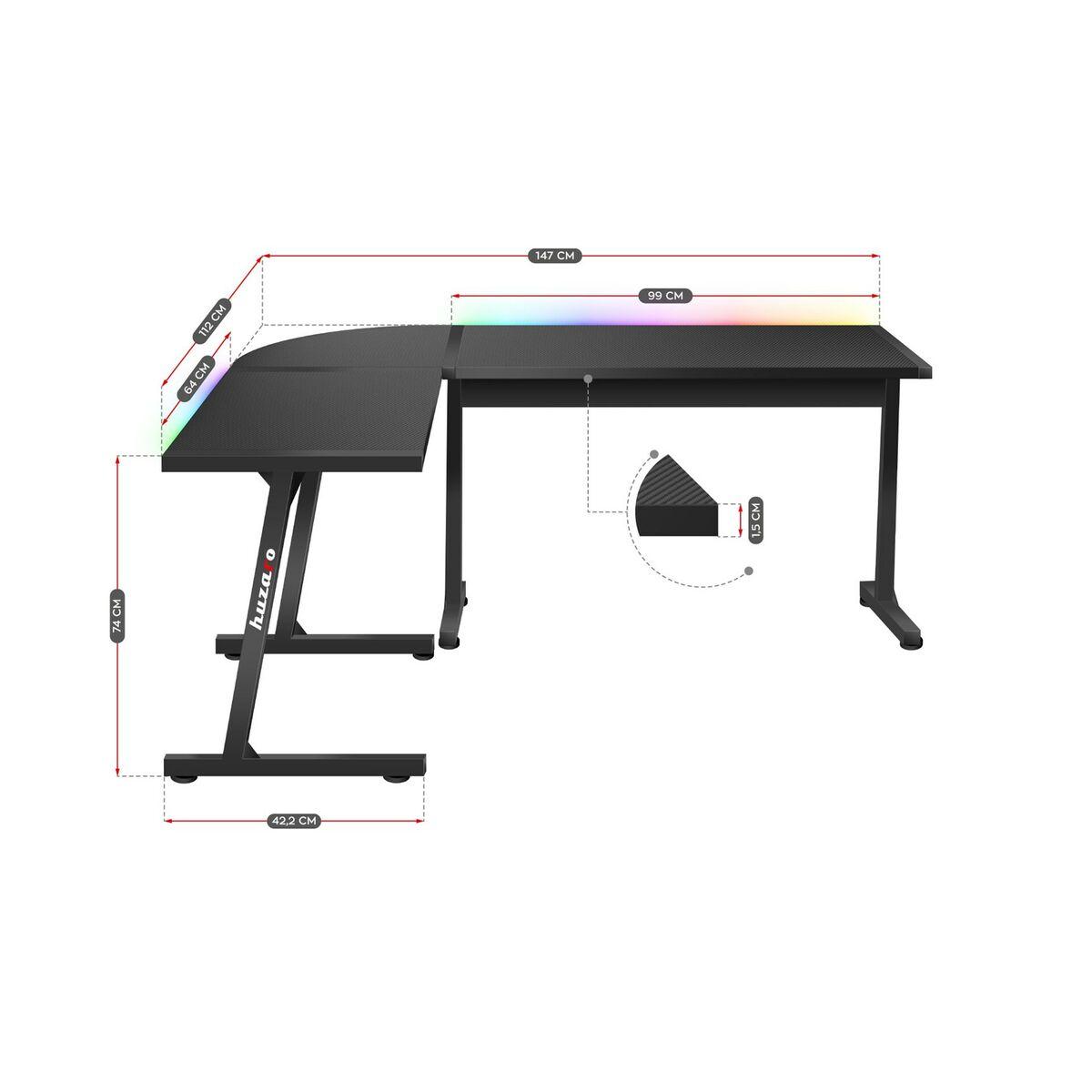 Mesa de Escritorio Gaming Huzaro HZ-Hero 6.0 Black RGB Negro Acero Fibra de carbono 147 x 74 x 112 cm