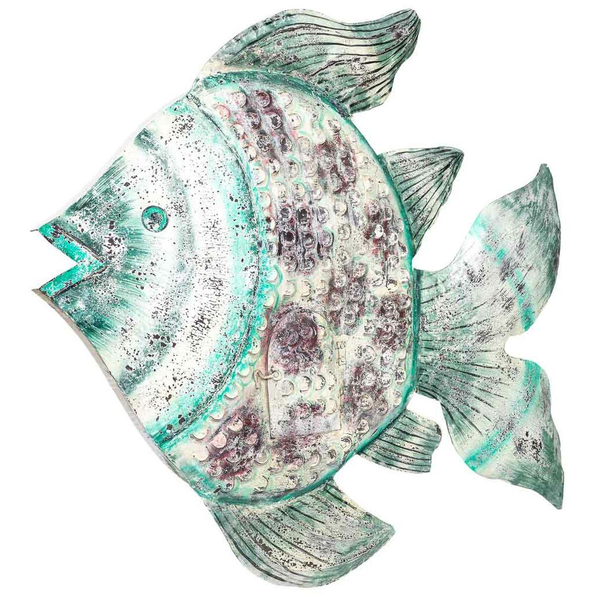 Figura Decorativa Alexandra House Living Blanco Verde Madera de mango Pez 9 x 100 x 120 cm