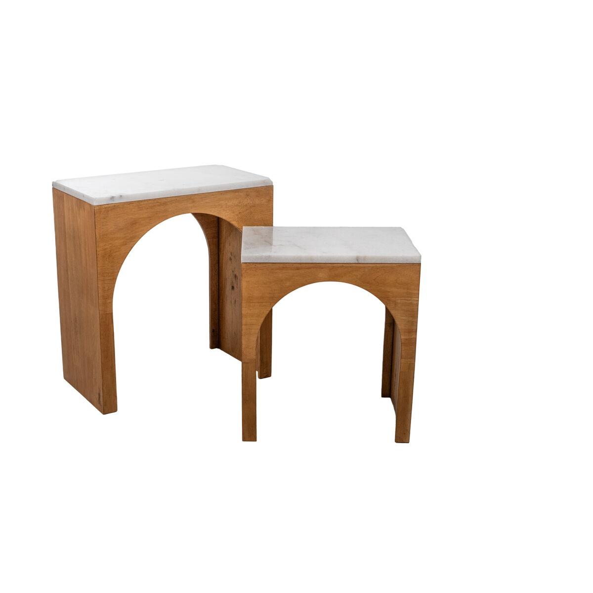 Set de mesas Romimex Blanco Natural Madera Mármol Madera de caucho Madera MDF 2 Piezas