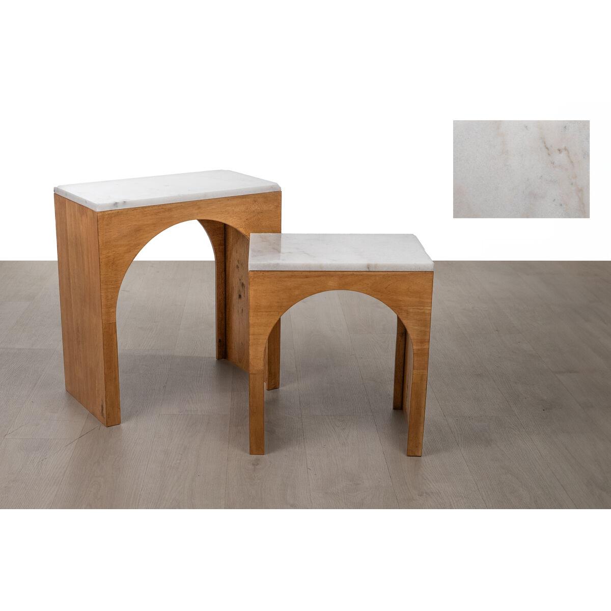 Set de mesas Romimex Blanco Natural Madera Mármol Madera de caucho Madera MDF 2 Piezas