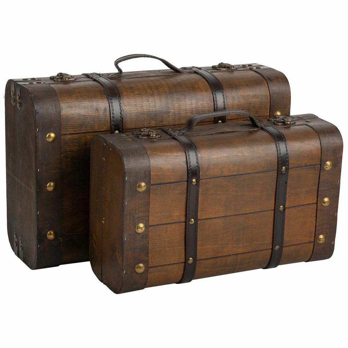 Maleta decorativa Alexandra House Living Marrón PVC Madera Metal Vintage 30 x 16 x 45 cm 38 x 24 x 13,5 cm Decorativo 2 Piezas
